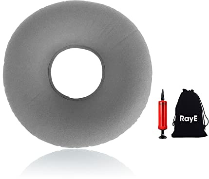 RayE Stor sittdyna, ortopedisk, 45 cm hemorrojder, sittdyna, uppblåsbar, ortopedisk, munk, sittdyna, ortopedisk, uppblåsbar kudde, mjuk sittring med pump – grå