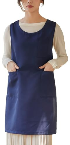 Yuaxme Women Cobbler Apron Japanese Style Aprons with 3 Pockets for Work Chef Kitchen (Navy)