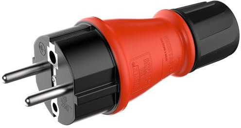 RedStar24 Presa Schuko 230 V IP54 resistente in gomma e plastica nera e rossa design ermeticamente sigillato, perfetta per esterni, presa di alimentazione a 3 pin