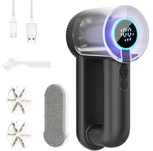 Levapelucchi Elettrico 2 in 1 Portatile Togli Pelucchi Elettrico Spazzola Anti Pelucchi Display LED 3 Modalità Togli Pelucchi a 6 Lame Ricaricabile USB Leva Pelucchi Elettronico (NERO)