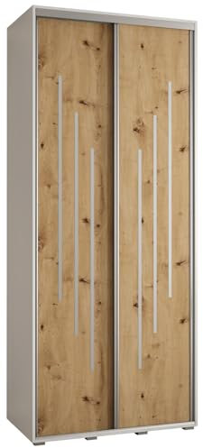 MEBLE KRYSPOL Davos 8 110 Schrank mit Zwei Schiebetüren für Schlafzimmer - Moderner Aufbewahrungsschrank mit Kleiderstange und Regalen - 235,2x110x60 cm - Weiß Artisan Silber