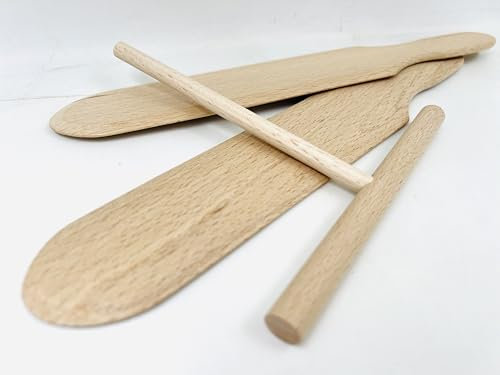 MGI DESARROPPEMENT - Kit para crepes artesanal francés - Lote de 1 distribuidor (14 cm) y 2 espátulas (28 cm) de madera del Jura - Calidad fr...