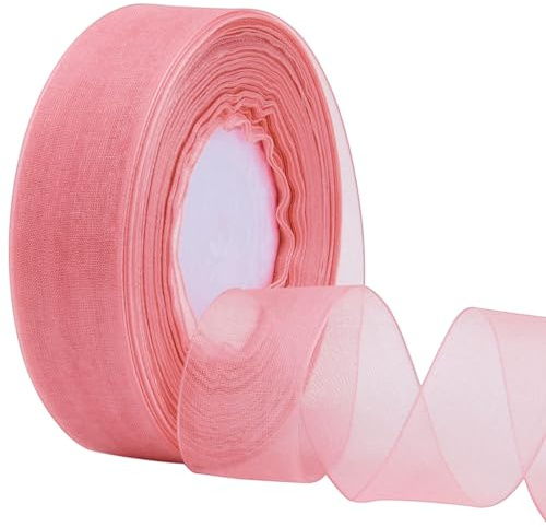 Dzxin Organzaband Rosa,45 Meter Organza Ribbon Geschenkband Schleifenband Organzaband Dekoband für Hochzeiten,Weihnachten,Thanksgiving,Geschenkverpackunge (2.5mm)