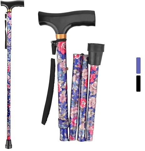 ALOCH Walking Stick – Adjustable Folding Walking Sticks for Women & Men with Rubber Ends, Lightweight Collapsible Cane – Foldable Travel Walking Aid (Purple Flower)