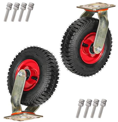 Industrielle Hochleistungsrolle, Gummi-Lenkrolle, pneumatische Lenkrolle, 8/10 Zoll, mit Seitenbremsen, mit Schrauben, für Trolleys, Karren, Möbel, Rollwagen, Werkbänke
