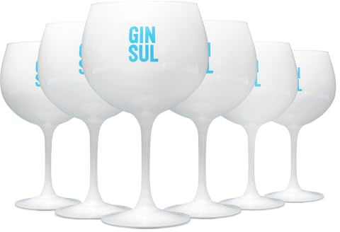 Gin Sul – Gingläser 6er-Set - Weisse Gin-Tonic-Ballon-Gläser mit Aufdruck - Hochwertige, spülmaschinenfeste, bauchige Copo-Gläser für Drinks, Aperitifs, Cocktails - 19,5 x 10,9 cm - 620 ml | Hochwertige, spülmaschinenfeste und bauchige Copa-Gläser für Drinks, Aperitifs, Cocktails