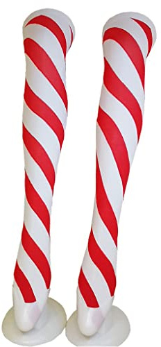 QUEENYARD Damen Candy Cane Oberschenkelstrümpfe weiß gestreift Overknee Strümpfe, rot / weiß, Einheitsgröße