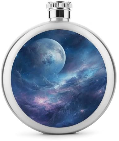 Flasque en métal avec imprimé nébuleuse et lune - Flasque portable en acier inoxydable - Légère et durable
