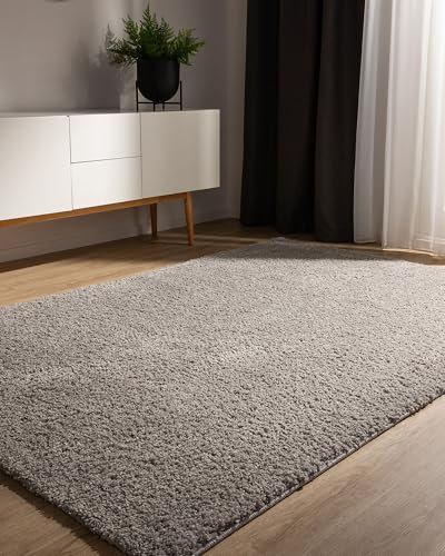 benuta Basic Alfombra Salon Pelo Largo Sohari salón - Gris Claro 60x120 cm - Minimalista - Suave Lavable - Dormitorio, Pasillo, Comedor - Suelo Radiante