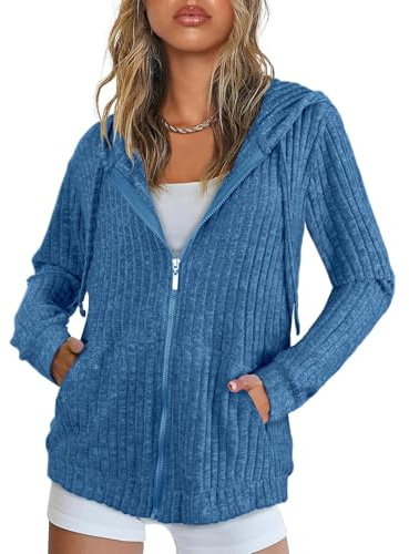 Flikity Women's Cardigans Zip Up Ladies Hoodies with Large Pockets | Hooded Cardigan Women Long Sleeve Tops Ladies Lightweight Jackets Casual Work Spring Summer Autumn Tunic Clothes M-3XL
