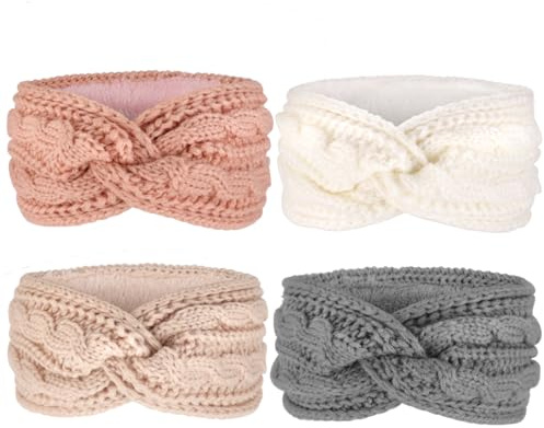 DRESHOW Femmes Chaud Tricoté Bandeau Hiver Oreille Plus Chaud Crochet Tête Enveloppe épais Polaire Doublure Cheveux Bandes