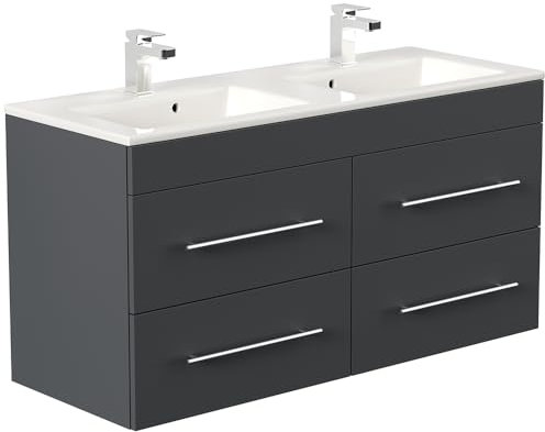 Lomadox Bad Badezimmer Gästebad Waschplatz Waschtisch Doppelwaschtisch 120 cm in Graphit