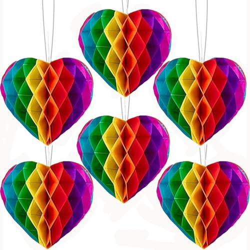 Pride Decorations - 6Pcs Rainbow Honeycomb Balls Hanging Heart Supplies for Gay Pride Month LGBT Party Celebration Wedding Decorations