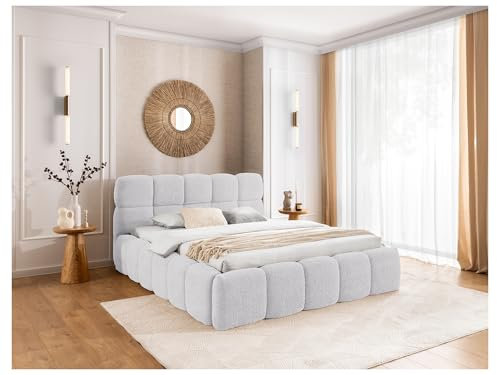 MEBLINI Salerno Polsterbett 200x200 mit Lattenrost - Bubble Bett - Cloud - Marshmallow Bed - Kopfteil Bett mit Stauraum - Betten - 200x200 - Hellgrau Boucle ohne Matratze