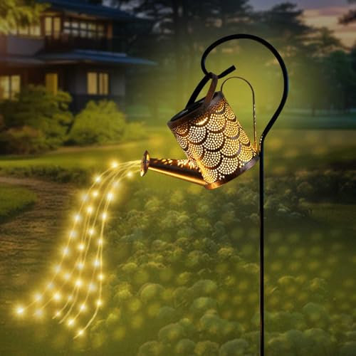 ENLACE Solar Gießkanne Lichterkette Aussen, Gießkannenlicht Lichter mit Schäferhaken, Wasserdicht Solarlampen, Vintage LED Lichterkette Draußen für Garten Balkon Terrasse Hofweg Deko