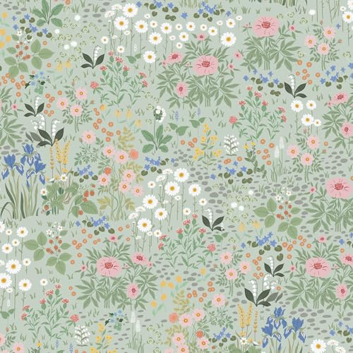 Timeet Selbstklebende Tapete Blumentapete Vintage Grau Grüne 44x300cm Möbelfolie Selbstklebend Vinyl Wasserdichte Klebefolie für Wohnzimmer Schlafzimmer Küche Wand Möbel