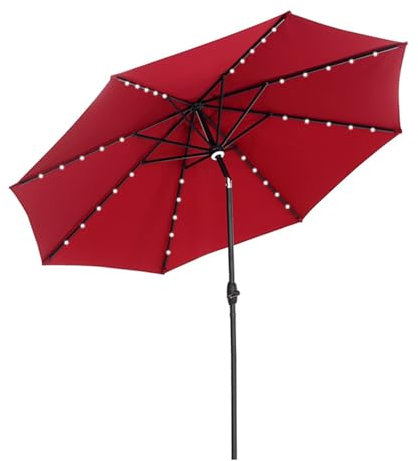 XUQQU Sombrilla De Playa Al Aire Libre, Sombrillas De Jardín, Paraguas De Iluminación del Patio con Luces LED Alimentadas por Energía Solar, Sombrilla Parasol con Protección UV(Red)