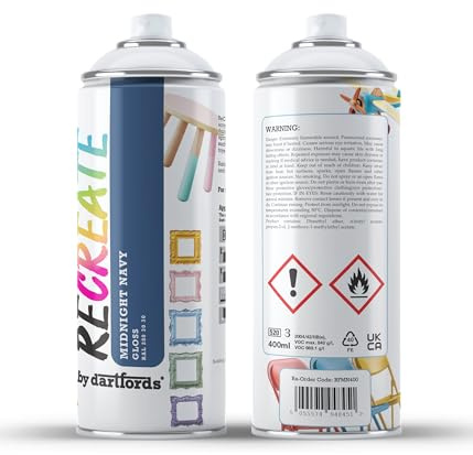 RECREATE Midnight Navy Blue Gloss Spray Paint for Wood, Metal, Plastic | Quick Drying, Smooth, Durable, Easy-to-Apply | Suitable for Indoor / Outdoor | Furniture, Craft, Doors, Ornaments, Pots, Frames