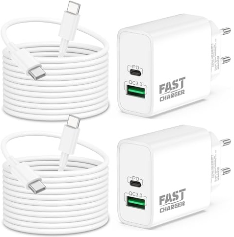 40W 2-Puerto USB C Rapida Cargador + 3M Tipo C Cable para iPhone 17/16/15 | Original Accesorios (UBC-C+USB A) Carga Adaptador para iPhone 17e/17 Air/16e/15 Pro Max Plus, iPad Pro Air 11/10/A16, 2-Pack
