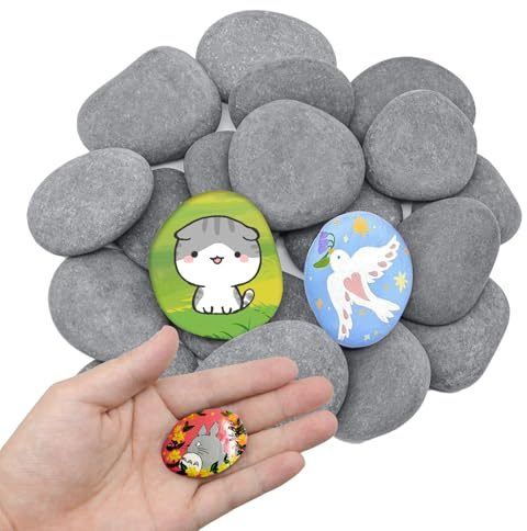 TOKSEO 20 Stück Flache Steine zum Bemalen, 3-5cm Kieselsteine zum Bemalen, Glatte Kieselsteine Garten, Aquarium Dekosteine Naturstein, Flusssteine zum Bemalen