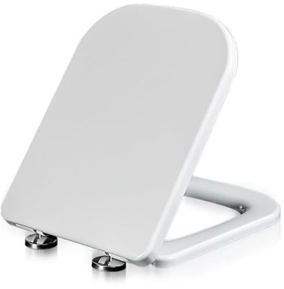 Sedile WC Quadrato in PP, Tavoletta WC con Chiusura Ammortizzata e Sgancio Rapido, Copriwater Universali, Facile da Montare e Pulire, Coperchio WC Bianco, 04C, 43.5x34cm
