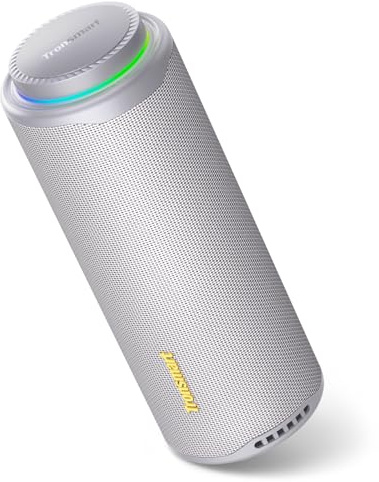 Tronsmart T8 Bocina Bluetooth Portátil para Exteriores, Sonido más Potente y nítido de 40W, Sonido de 360°, Audio de 2.1 Canales, IPX7, Personalizados Audio y Luces, cordón portátil (Gris)