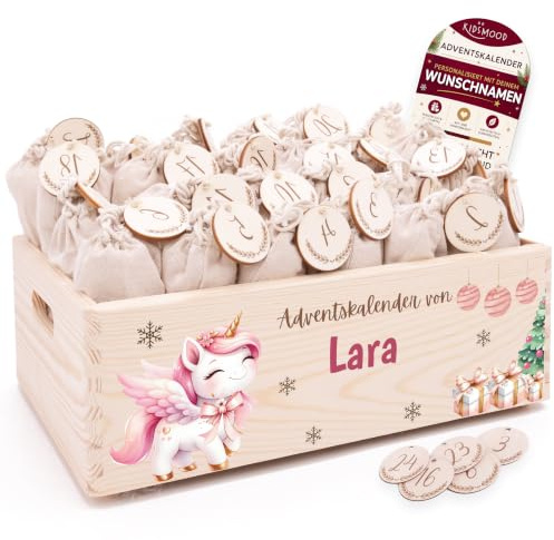 Personalisierter Adventskalender 2026 zum Befüllen mit Holzzahlen | Tolle Weihnachtsdeko aus Holz, Weihnachtskalender mit Tüten für Geschenke Mädchen & Jungen (40 x 30 x 14 cm)