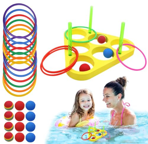 Juego de Anillos de Piscina Flotante – Objetivo Triangular de 33x30 cm, Juguete de Espuma EVA Duradero, Juego de Deportes acuáticos con Bolas y Anillos | Diversión de natación para la playa y el patio