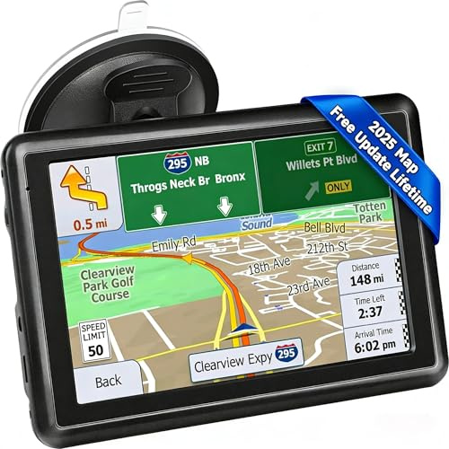 5 Inch Car Sat Nav, Touch Screen GPS Navigator for Car, Truck, HGV, RV with 2025 UK Maps, Lifetime Free Updates, Satnav Support Postcode Search, Voice Guidance, Lane Guidance Assist, POI