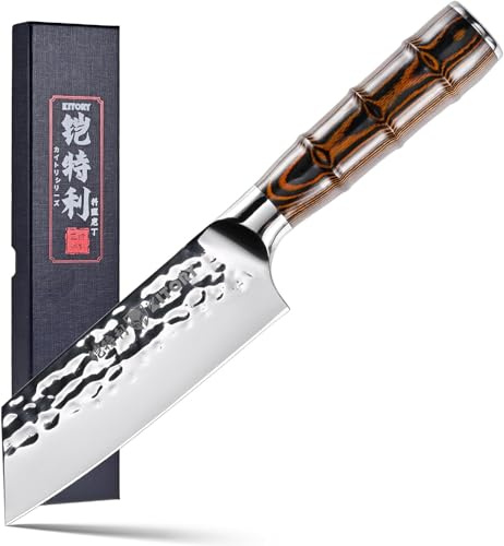 Kiritsuke Kockkniv 14 cm – Liten japansk kökskniv, högkolhaltigt rostfritt stål (tyskt stål), hamrad finish, handtag i pakkaträ, presentidé för hem & restaurang