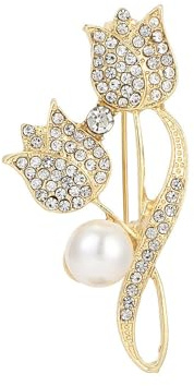Tulipe Broche pour Femmes Plaqué Or Floral Broche avec Plein Zircone et Perle Accent Élégant Fleur Revers Bijoux Cadeau