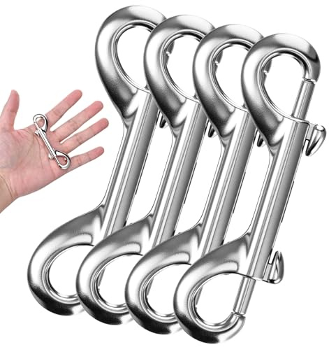 4Pcs Dog Lead Clips, Metal Double Ended Lead Snap Hook for Dogs, Heavy-Duty Double Sided Bolt Snap Hooks Silver Safe Load Clips for Dog Leash, Horse Tack, Pet Feed Buckets, Rust-Resistant & Durable