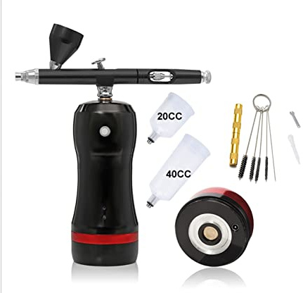 Airbrush facile da usare con kit compressore Cordless Electric Mini High Power Dual Action Air Brush Big Capacity Ink Cup Pistola a spruzzo Soffiaggio comodo(HB08 Black D)