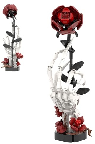 Skull Hand Rose Building Blocks Set, 357 PCS Skeleton Hand Flower Building Kit, Creative MOC Gothic Horror Skull Bricks Model Toy, Gifts for Adult and Teens