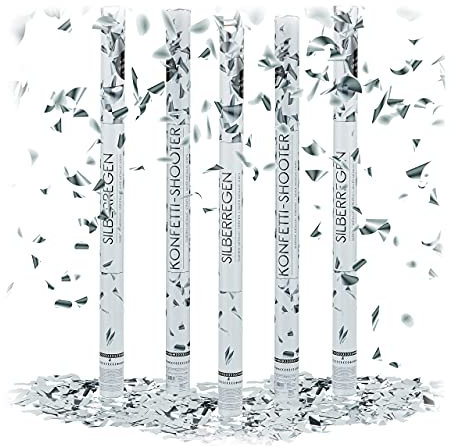 5x Cannone Sparacoriandoli XXL, 80 cm, Gittata 6-8 m, Idea Regalo, Accessori Decorazione per Matrimoni e Laurea, Argento
