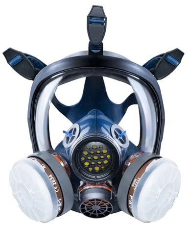 PD-100 Full Face Respirator Mask – Industrial & Survival Mask with Dual P-A-1 Organic Vapor & Particulate Filters, EN136:1998 CL2 Certified, Tyvek & Hazmat Suit Compatible