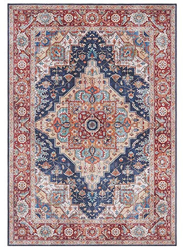 Nouristan Asmar Teppich – Wohnzimmerteppich Orient-Touch Detailiertes Muster Florales Kurflor Flachgewebe Teppich für Esszimmer, Wohnzimmer, Schlafzimmer – Blau, 120x160cm