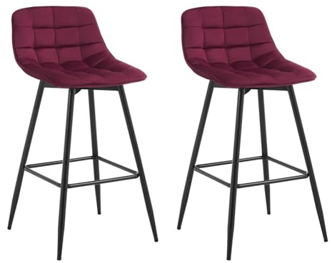 WOLTU Barhocker 2er Set, Barstuhl mit Rückenlehne, Samt-Bezug, Bordeaux | Designer bar stühle, Tresenhocker, Bistrohocker mit Fußstütze, für Küche, Bartheke, Esszimmer