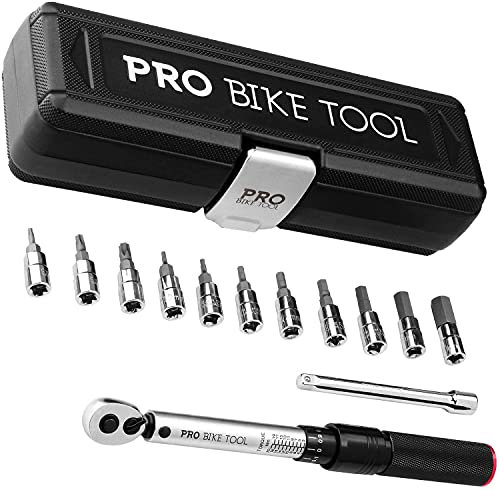 PRO BIKE TOOL 1/4 Llave Dinamometrica para Bici, kit de mantenimiento para bicicletas de carretera y montaña, incluye casquillos Allen y Torx - Kit Llave Dinamometrica Professional para uso preciso