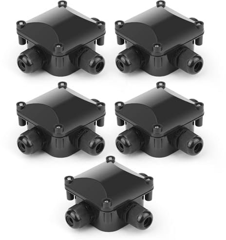 HOSPAOP 5 boîtes de dérivation étanches IP68 - Boîte de distribution extérieure étanche, Connecteurs de câbles, Câble de terre - 3 broches - jardin, Acrylonitrile butadiène styrène, Noir