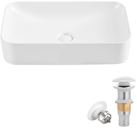 Eridanus Bathroom Vessel Sink Above Counter Bowl Sinks with Pop-Up Drain, 24 x 13.6 Rectangular Bathroom Sinks, Ceramic Modern Vessel Sink Art Washbasin