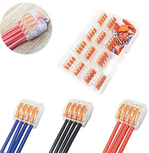 Morsettiere elettriche,CTRICALVER Capicorda a Morsetto a Leva Connettore cavo elettrico Kit di morsettiere, Blocchi connettori elettrici 12 Pezzi 4 Porte.