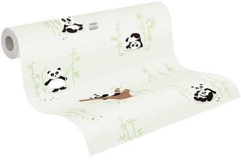 A.S. Création Kinderzimmertapete Little Love Tapete mit niedlichen Pandas PVC-freie Vliestapete grün schwarz weiß braun seidenmatt glatt 381421