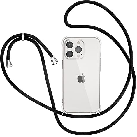 Handykette für iPhone 13 Pro Hülle, Smartphone Necklace Handyhülle mit Band Transparent Schutzhülle Stossfest - Schnur mit Case zum Umhängen in Schwarz