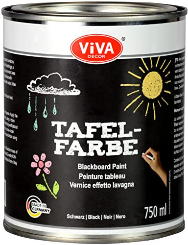 Viva Decor Tafelfarbe Schwarz (750 ml, Schwarz) Blackboard Paint - Tafellack - sehr gut deckende schwarze Wandfarbe, beschreibbar und abwischbar - Made in Germany