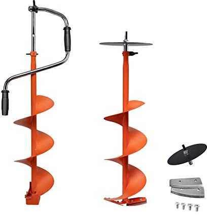 PROYAMA Ice Auger, Ice Fishing Auger, Auger for Ice Fishing with Driller Adapter and Extra Blade, Folding Handle (8 Inch)