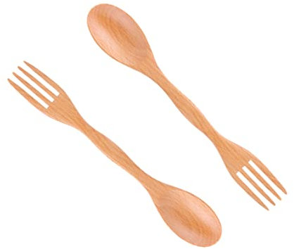 2pcs cuillères en bois fourchettes ensemble, couverts en bois réutilisables cuillère et fourchette en bois vaisselle à double usage pour camping voyage ustensiles ensemble de couverts