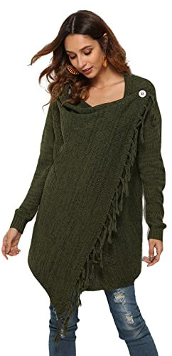 HEYPORK Damen Herbst Winter Warm Bequem Pullover Casual Mode Strickjacke Strickpullover Frauen Herbst Winter Damen Quastenstrickpullover Jacke(Grün, L)