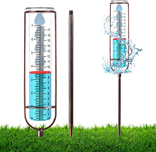 Luter Pluviometro, 17 cm Pluviometro da Giardino di Grande capacità con Picchetto e Guarnizione, Facile da Leggere Rimovibile Rain Gauge Pluviometri per Cortile, Prato, Giardino, Recinzione (Bronzo)