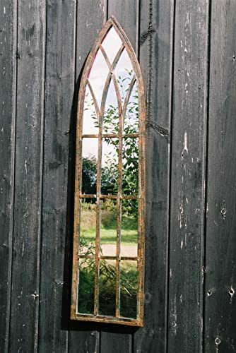 AuraHome Decorative Gothic Style Arch Metal Rustic Slimline Mirror Perfect for Hallways, Garden Walls 1 metre Tall x 24cm Wide, Adds a sense of light & space creating a timeless statement